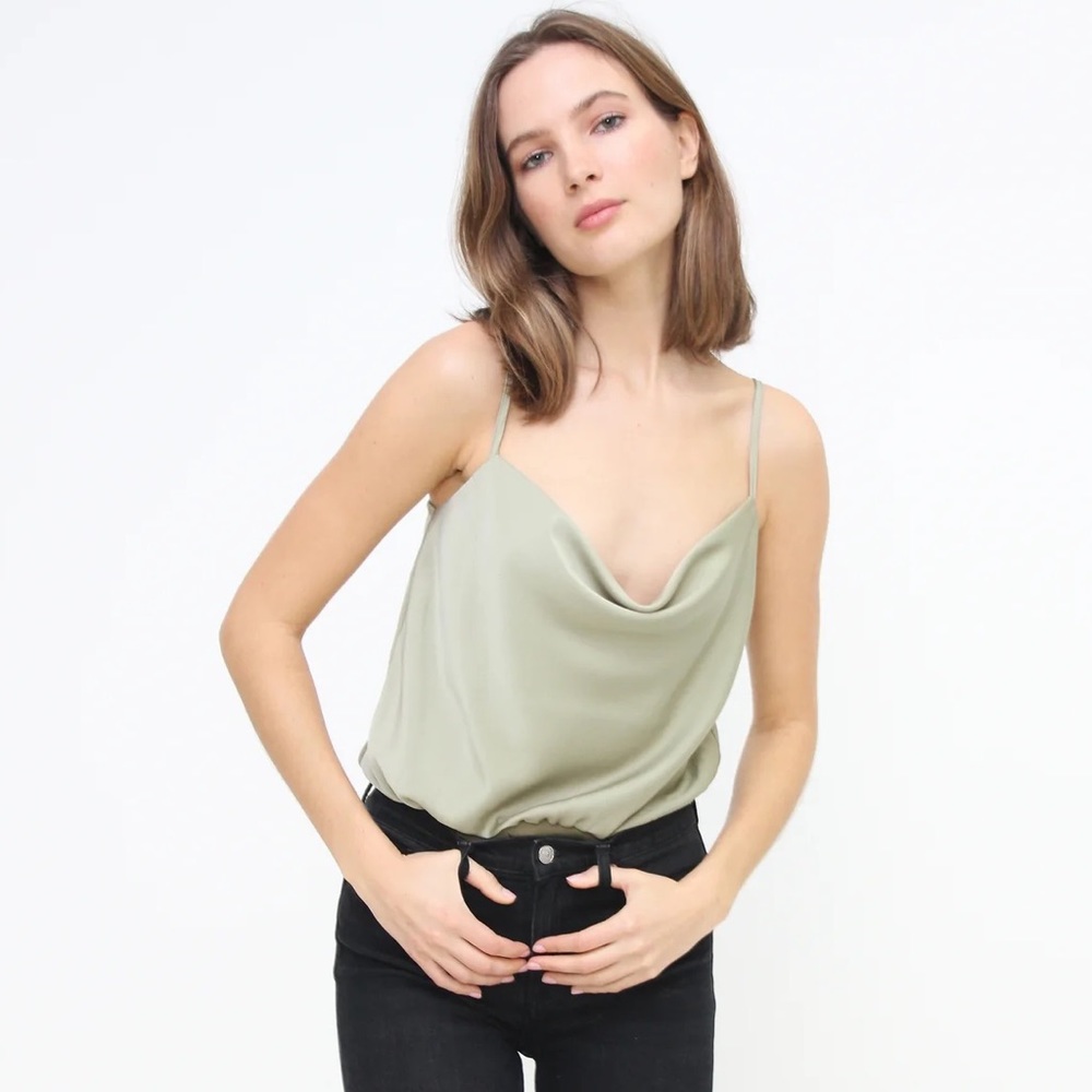 SALT + CO. - One Piece No. 01 Satin, Cowl Neck Bodysuit in Sage (NWT)